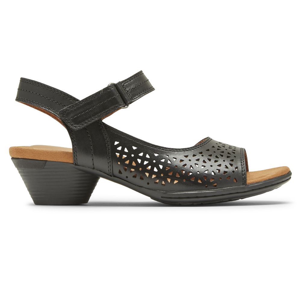 Sandálias Mulher Rockport Cobb Hill Laurel Perforated Pretas,Portugal UWTXY-5102